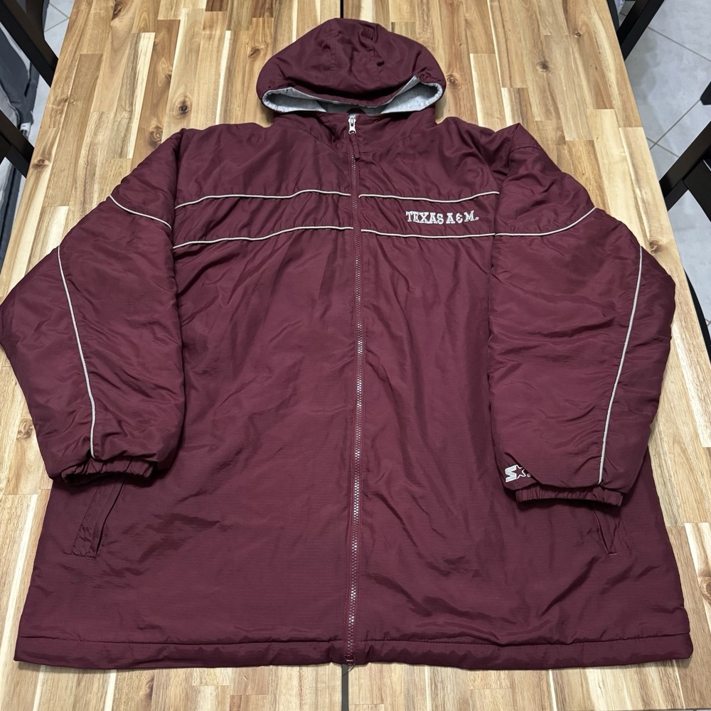 Texas A&M Aggies Jacket Mens 2XL Starter Maroon Full Zip Hooded Lined‎ College